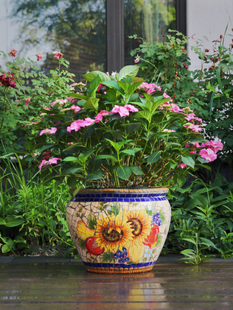 特色彩绘陶瓷马赛克绿植鲜花，工艺花盆花器欧式美式田园风格