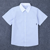 夏季男童条纹短袖衬衫薄款儿童，蓝色格纹白领，上衣中大童小学生校服