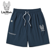 lifework2024夏季款短裤，深蓝色五分裤宽松男女同款，夏季裤子休闲