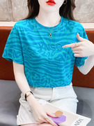 韩国豹纹刺绣纯棉短袖t恤女2024年夏季宽松洋气别致上衣ins潮