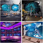 工业风ktv科幻墙纸科技，感健身房办公电，竞背景壁纸太空舱星空壁画
