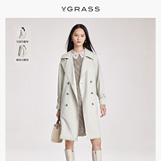 VGRASS复古白色气质风衣外套女春舒适大翻领设计VSF2O10210