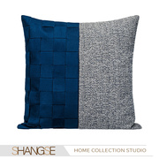 蓝梦格调样板房抱枕现代蓝色格子拼色沙发客厅展厅售楼处方枕靠垫