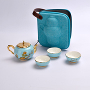 永丰源夫人瓷西湖蓝5头旅行茶具套装陶瓷，快客杯3人便携茶具礼