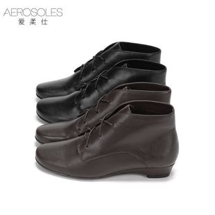 Aerosoles/爱柔仕春秋款牛皮圆头系带小坡跟舒适时尚款女短靴5105