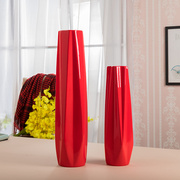 红色落地花瓶中国红陶瓷花瓶现代简约喜庆新房玄关结婚花瓶