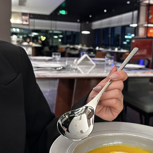 时光弧 长头喝汤勺 韩式18/10不锈钢搅拌饭勺创意长柄勺子实心