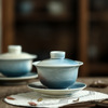 景德镇窑变蓝冰三才盖碗冰裂纹，釉茶具开片高档茶碗家用功夫茶具