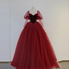 2024红色婚纱礼服显瘦公主蓬蓬裙超仙新娘结婚敬酒服短袖拖尾