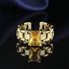 欧美手表带链条戒指女式复古宫廷风镀金色四爪镶嵌黄水晶开口指环