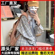 bf风格子衬衫女薄款夏季宽松休闲百搭长袖防晒衣学生开衫衬衣外套