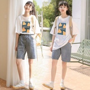 小清新套装女夏装韩版宽松学生短袖t恤配牛仔短裤森女两件套