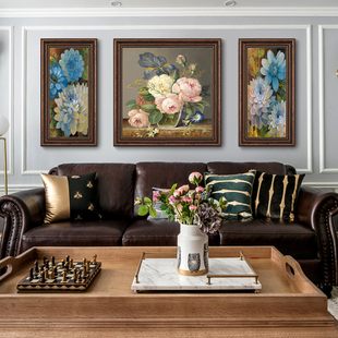 客厅三联画花卉大气组合装饰画 沙发背景墙挂画 美式风格餐厅壁画