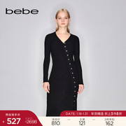 bebe秋冬系列中长款纽扣黑色包臀针织连衣裙430904