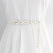 白色珍珠腰链连衣裙腰带女装饰配裙子的高级感夏季女士款裙带配饰