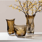 现代轻奢琥珀色艺术不规则琉璃花瓶摆件玄关餐桌样板房间软装花器