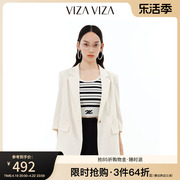 商场同款vizaviza2024年夏季上衣七分袖，翻领西装外套女