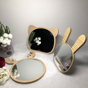 简约可爱梳妆镜木质台式桌面镜子家用便携单面学生宿舍用化妆镜