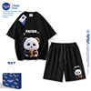 NASA男童夏季熊猫t恤套装2024女童儿童痞帅男小童帅气运动装