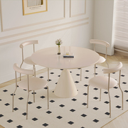 岩板圆餐桌家用网红小户型极简法式奶油风圆形现代简约餐桌椅饭桌