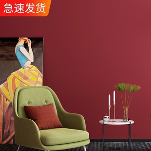 大红色墙纸复古中国风红色女卧室酒红色朱红色电视背景墙壁纸纯色