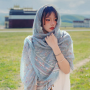 纱巾夏季茶卡盐湖百搭丝巾女防晒海边沙滩巾超大围巾披肩两用外搭
