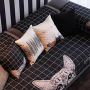 枕西湖 北欧时尚卡通猫咪布艺沙发坐垫全棉防滑四季通用沙发垫套