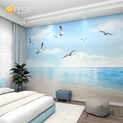 3d立体简约沙滩海景壁画墙布地中海风格壁纸客厅卧室电视背景墙纸