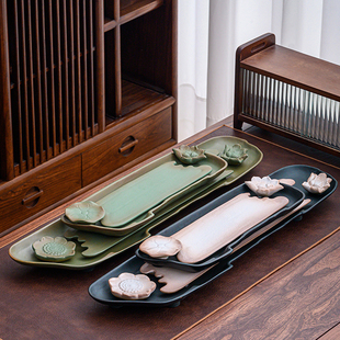 日式家用个性方形储水排水双用茶盘功夫茶具创意托盘陶瓷荷花茶台