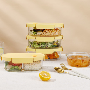玻璃饭盒微波炉加热专用碗上班族，带饭餐盒套装分隔型保温便当盒女