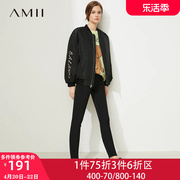 Amii2023冬棒球服棉衣女宽松绣花面包服黑色外套加厚超短棉服