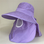 防晒帽子女夏天大檐遮脸面罩凉帽户外防紫外线干活骑车采茶遮阳帽