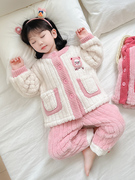 女童睡衣秋冬款2023珊瑚，绒女孩宝宝加绒加厚超冬季儿童家居服
