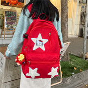 酒红色书包女生中学生星星少女心日系设计感女大学生双肩包女背包