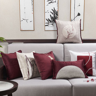 新中式抱枕套客厅沙发床头，样板间软装红色组合拼接靠枕卧室靠垫包