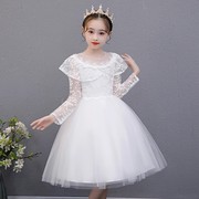 女童礼服公主裙夏季花童婚纱，小女孩主持人礼服，白色裙子儿童演出服