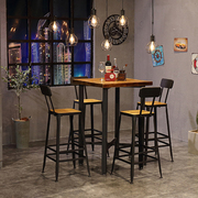 美式实木小方桌简约家用正方形，酒吧吧台桌咖啡桌椅组合高桌高脚桌