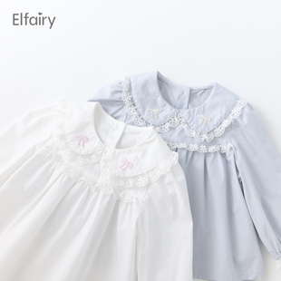 Elfairy女童春装娃娃衫儿童纯棉衬衣2024女宝宝衬衫春秋上衣