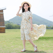 韩版童装女童雪纺裙子夏装2024中大童洋气，儿童夏季女孩连衣裙