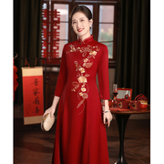 中式妈妈婚宴装旗袍2024高贵年轻婚礼礼服，高端喜婆婆结婚喜服