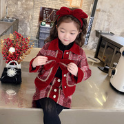 韩版女童休闲套装2023秋冬儿童小香风夹棉加厚甜美格子两件套