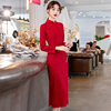 中式国风大码女装修身旗袍裙春秋2023年红色年轻款唐装连衣裙