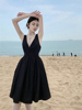 黑色气质高端性感显瘦露背深V领海边度假沙滩裙吊带连衣裙女夏季