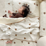 全棉儿童双层纱豆豆毯小清新婴儿，卡通盖毯纯棉夏凉被薄被子四季毯