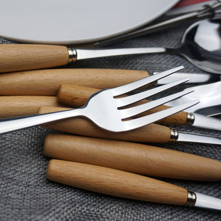 北欧榉木柄不锈钢叉餐具西餐，牛排叉勺，咖啡甜品勺子水果叉勺子