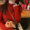 新年毛衣女秋冬红色半高领打底衫内搭高级感加绒上衣修身羊绒衫