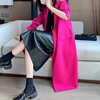 大码女装春玫红长款西装，外套2024年韩版胖mm200斤高级感风衣