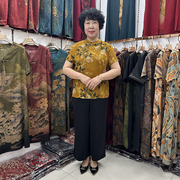 中国风立领t恤衫短袖，民族风套装女40-50岁妈妈旗袍女式桑蚕丝小衫