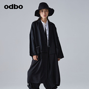 odbo欧迪比欧原创设计西装领一粒扣拼接外套女2023中长风衣