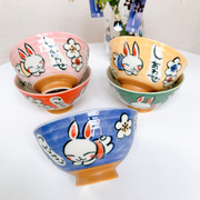 日本进口美浓烧家用陶瓷米饭碗，小熊兔子小碗达摩招财猫和风日式餐